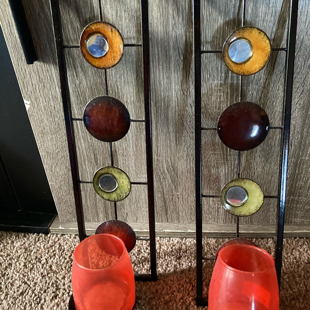 Circle ring/mirror candle holder set